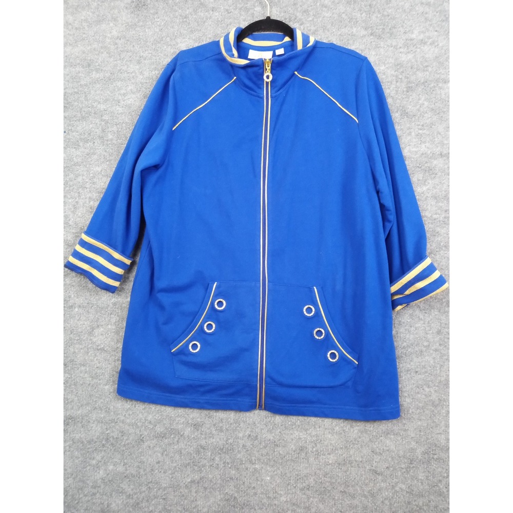Royal Blue Jacket Gold Trim Accents‎ Pockets Unique Quarter Sleeves Coat